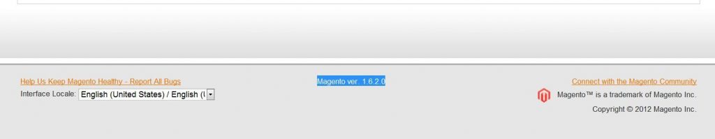 Magento footer with version highlighted