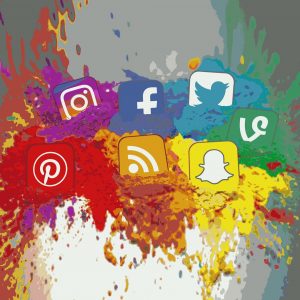 Social media icons on splattered paind